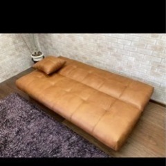 ソファーベッド　ソファ　レザーファブリック　キャメル　新品 ソファーベッド ソファ ベッド ファブリックレザー シングル