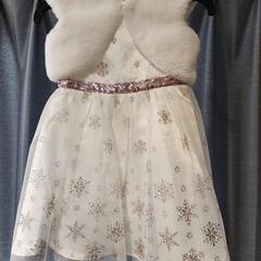 90~100cm　4T　雪の結晶柄ドレス　ホワイト