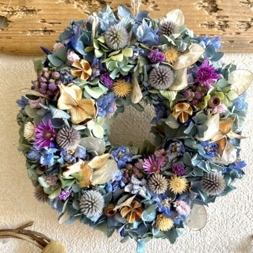紫陽花と花々リース　tjp