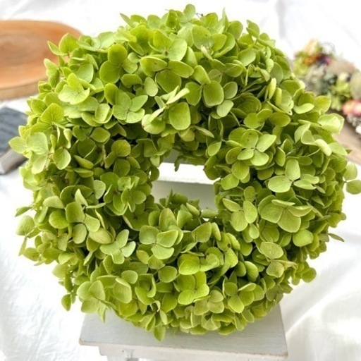 アナベル紫陽花リース ひたむき＞紫陽花アナベルのリース 商品ページ - 土と風の植物園