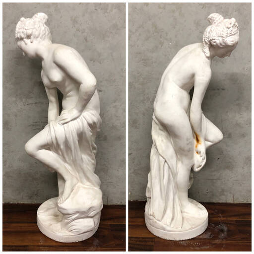〇ut4/78　石膏像 ヴィーナス　「水浴する女」 像 置物 オブジェ 女神 ギリシャ 西洋彫刻 裸婦像　立像