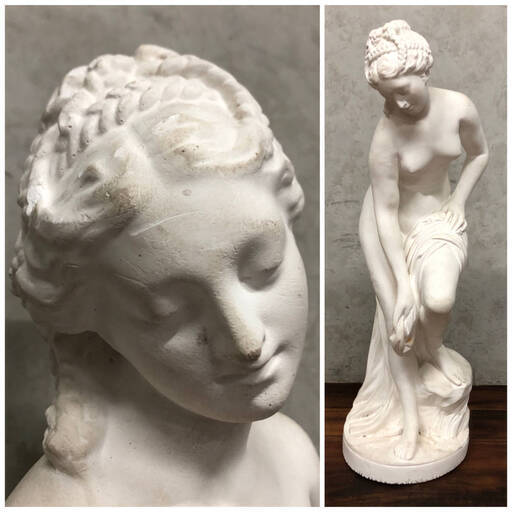 〇ut4/78　石膏像 ヴィーナス　「水浴する女」 像 置物 オブジェ 女神 ギリシャ 西洋彫刻 裸婦像　立像
