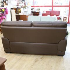 R150)【美品】ニトリ 本革 2人掛け ソファ 2P 茶 ブラウン ラブソファ 参考価格：￥79,900