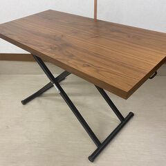 NITORI ニトリ 昇降リビングテーブル 木製天板 ローラー付...