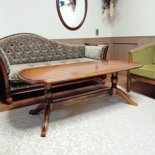 美品 カリモク 定価62,040円 センターテーブル コロニアル ウォールナット 天然木製 ダイニングテーブル