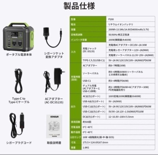 EENOURポータブル電源P200・ソーラーパネル80wセット