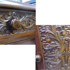 アケボノ AK 電話台 サイドキャビネット 木彫り 模様 文様 シンメトリー コンパクト 収納 テレフォンラック 飾り台 札幌 手稲