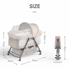 ベビーベッド グレー ゆりかご 折りたたみ キャスター付き