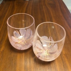 【確約済】花柄　グラス2個セット　小樽ガラス