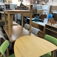 関家具 ダイニング3点セット ナチュラル×グリーン 【トレファク上福岡】