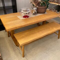 宇都宮でオシャレな家具を探すなら『オトワリバース！』柏木工 ダイニングテーブルセット 3点セット ナチュラル ベンチセット 中古品