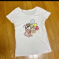 【a.g.plus】ピンク ウサギ プリント Tシャツ