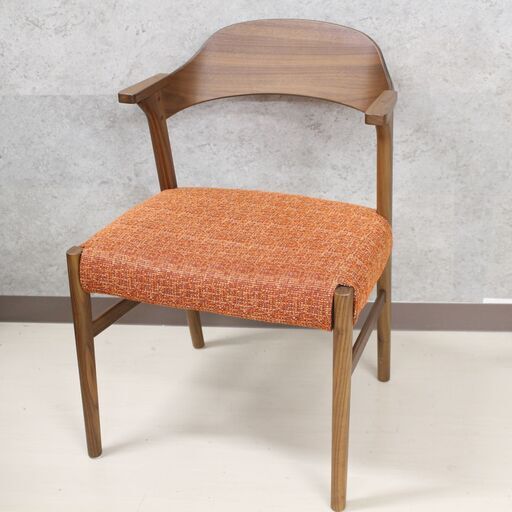 S223)KEYUCA ヨナス ショートアームチェア ウォールナット オレンジ ファブリック 天然木 一人掛け 椅子 ケユカ