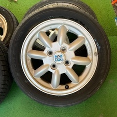 引き取り希望 ダイハツやハブ径54㎜の軽自動車に！ミニライト！4.5J 14インチ +45 100/4H 165/55R14 サマータイヤ付き４本SET
