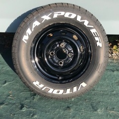 『✨ホワイトレタータイヤ✨』ホイール付 【 MAX POWER 】バリ溝！12インチ，中古タイヤ. ホイール 4本セット❗️