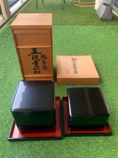 輪島塗 光栄堂製 高級 五段重（蓋2枚）＋ 入れ子の塗盆