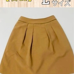 【美品】膝丈　ヒダありタイトスカート　キャメル　Lサイズ