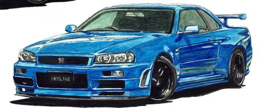 NC-249 スカイラインGT-R R34 限定版画 直筆サイン有 額装済 作家 平右ヱ門