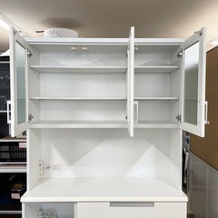 【超美品‼️】ニトリ 120cm幅キッチンボード 食器棚 収納家具 艶あり木目調ホワイト♪