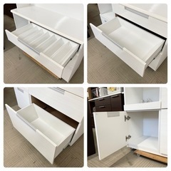 【超美品‼️】ニトリ 120cm幅キッチンボード 食器棚 収納家具 艶あり木目調ホワイト♪