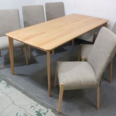 ニトリ/NITORI ダイニングテーブル 6人掛け Nコレクション 幅180 椅子6脚セット ナチュラル 中古家具 店頭引取歓迎 R6750)