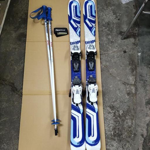 K2 スキー板 赤白青ストライプ バインディング付き