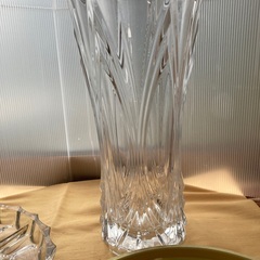昭和レトロ　大きめクリスタル花瓶　クリスタル大皿　レトロ大皿セット