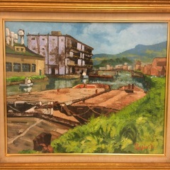 油絵 絵画 小樽運河 風景画 インテリア サイズ:62cm×55cm