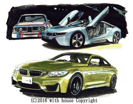 GC-234 BMW M4クーペ/i8 限定版画 直筆サイン有 額装済 作家 平右ヱ門