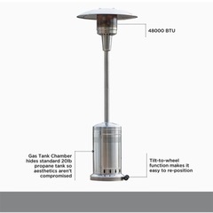 パティオヒーター- アウトドアパティオヒーター- 48000 BTUプロパンベース - ステンレス鋼製造- クラシックデザイン- パティオヒーター- アウトドアパティオヒーター- 48000 BTUプロパン