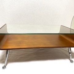  【　決　】    ローテーブル　ウッド　木製　ガラス　机