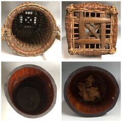 🔷🔶🔷○ut5/58　竹一斎　造　時代網代手付竹籠　竹落とし　花入　花籠　在銘　細密竹編　花生　花器　華道具　竹　一斎　真作保証🔷🔶🔷