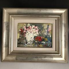 🔷🔶🔷ut5/57　油彩　池田　秀郎　作『花』（SM号）絵画 真筆 額付き 油絵 静物画 花瓶 〇象元会会員 花　油彩画　額装🔷🔶🔷