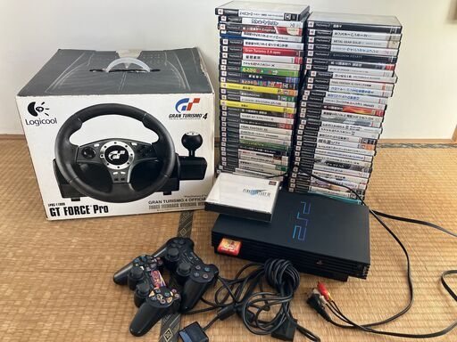 プレステーション2と大量ソフトとハンドルLogicool ロジクール GT FORCE Pro　プレステ2　PS2