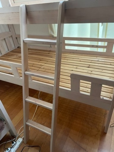 【寝具】分離可能2段ベッド 木目ホワイトハート