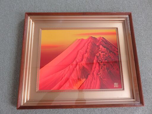 赤富士　半立体の型盛り絵　百瀬善明　レリーフ　富士山