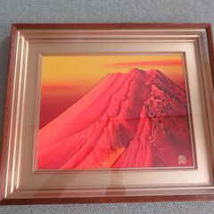 赤富士　半立体の型盛り絵　百瀬善明　レリーフ　富士山
