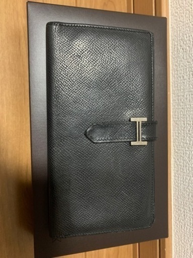 【美品】エルメス HERMES ベアン スフレ ヴォー・エプソン 長財布 SV金具 K刻印 ブラック 黒 メンズ レディース マチあり 二つ折り