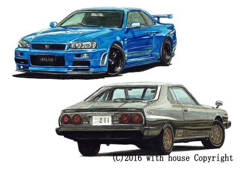 NC-275 スカイラインGT-R R34/ジャパン 限定版画 直筆サイン有 額装済 作家 平右ヱ門