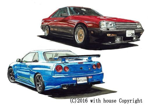 NC-277 スカイラインGT-R R34/RS 限定版画 直筆サイン有 額装済 作家 平右ヱ門