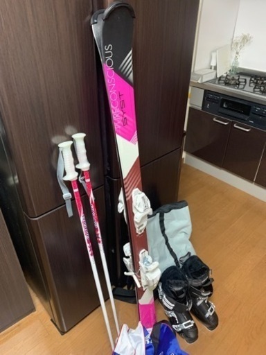 【美品】スキーセット(レディース):ブーツ、スキー板、ストック、布バック