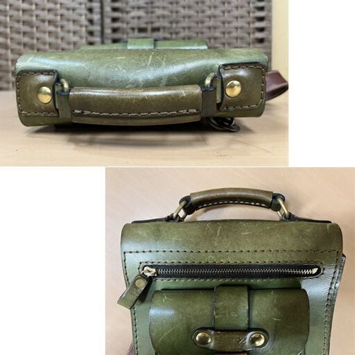 ヘルツ HERZ ショルダーバッグ 立体ポケット付き グリーン 2way レザー