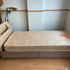 シングル木製ベッド、マットレス2点セット