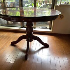 ラウンドテーブル 肘掛け椅子 アンティーク調 木製 象嵌天板