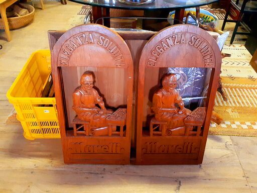 在庫2個 MARELLI マレリー 木製看板 木彫り 販促グッズ オブジェ ディスプレイ　/TJ-0714 2F