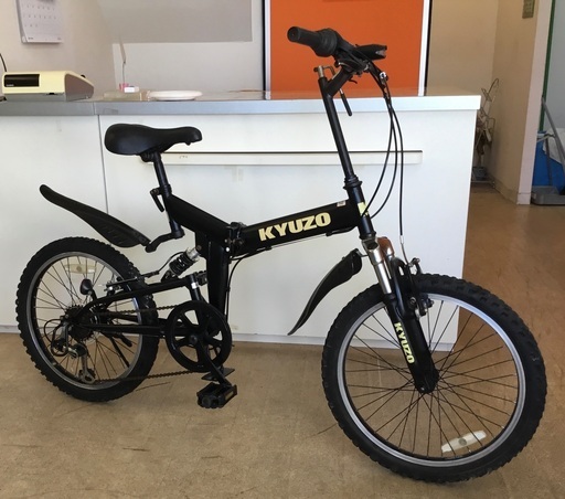 ＜消費税、防犯登録込＞◉KYUZO MTB20インチ折りたたみ自転車・外装6段変速 Wサスペンション フロントはZOOM製・ブラック