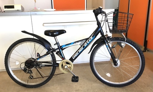 generator(ジェネレーター) 24インチ・ジュニア自転車・シマノ変速6段シフト LEDライト ブラック 鍵付き・洗車済でピカピカです♪