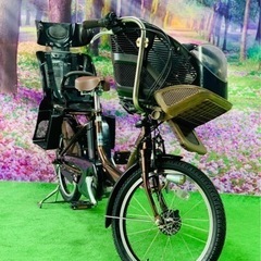 ➁ 4654子供乗せ電動自転車ブリヂストン3人乗り新品20インチ良好バッテリー