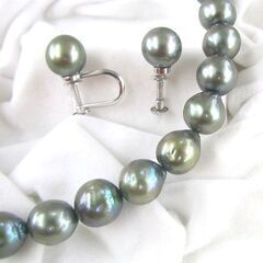 黒真珠 ネックレス &イヤリング セット パール 8mm バロック 