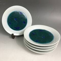 🔷🔶🔷ut5/42　伝統 九谷焼 山近泰 造 草花模様 色絵平皿 銘々皿 五客 五枚 現代九谷 大志窯 山近 泰🔷🔶🔷